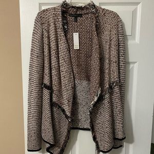 White House Black Market Marled Knit Draped Cardigan in Black & Cream